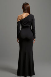 Eine Schulter Schwarzes Ballkleid mit langen Ärmeln